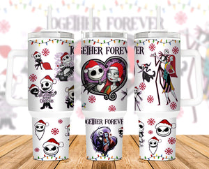 Jack And Sally The Nightmare Before Christmas Cartoon Personalized 40oz Tumbler With Handle and Straw