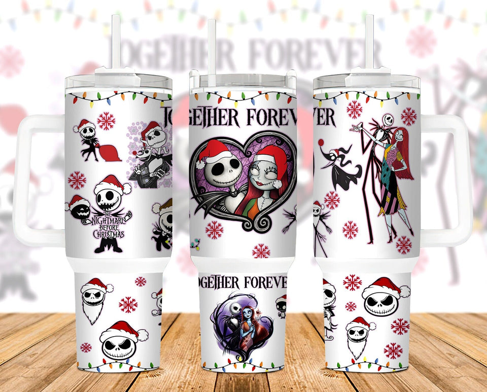 Jack And Sally The Nightmare Before Christmas Cartoon Personalized 40oz Tumbler With Handle and Straw