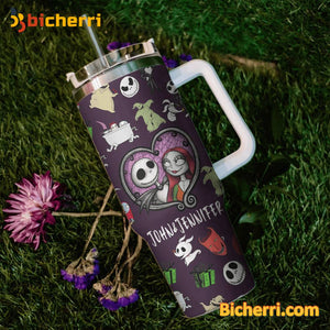 Jack And Sally The Nightmare Before Christmas Cartoon Personalized 40oz Tumbler With Handle and Straw