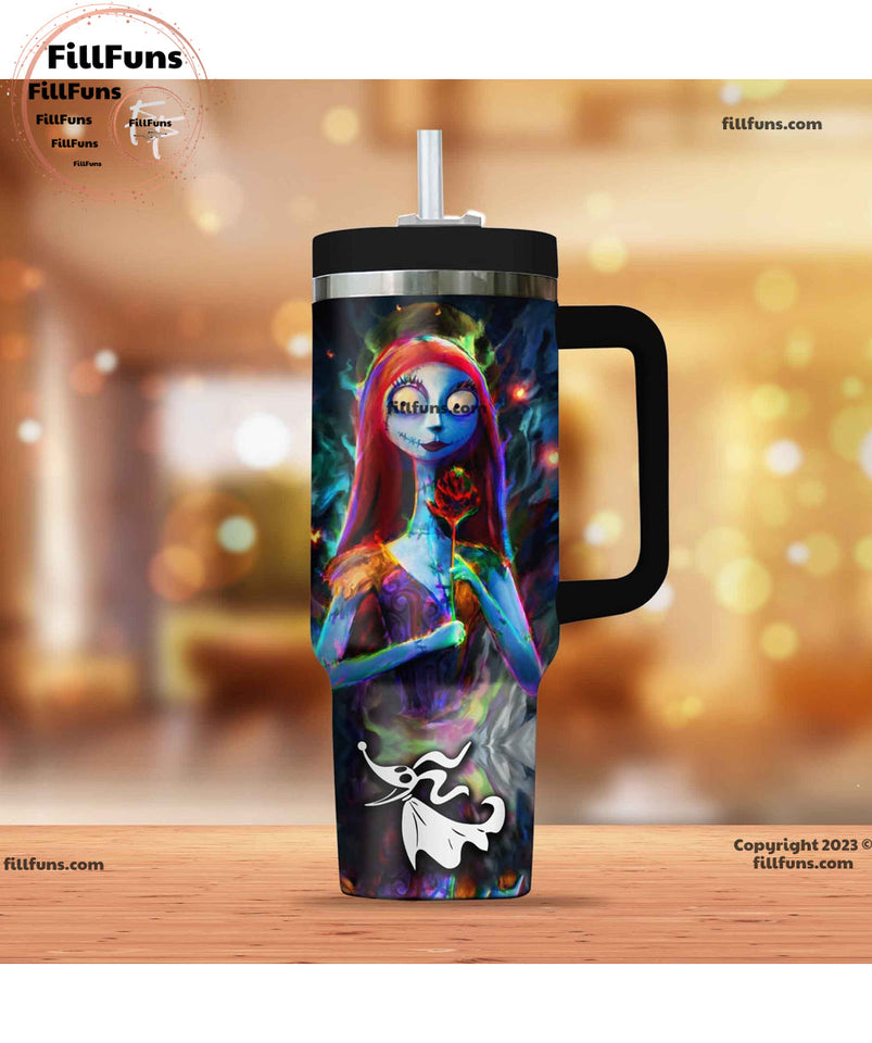 Jack and Sally The Nightmare Before Christmas Cartoon Personalized 40oz Tumbler With Handle and Straw