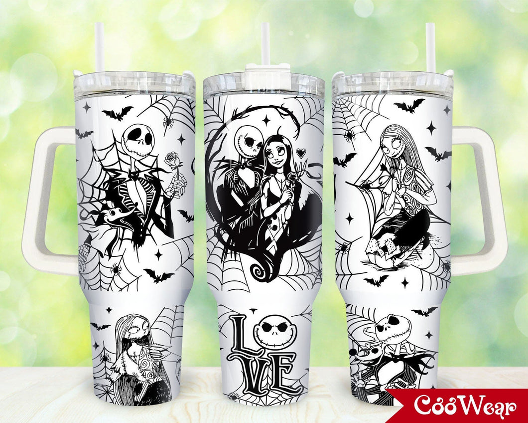 Jack And Sally The Nightmare Before Christmas Cartoon Personalized 40oz Tumbler With Handle and Straw