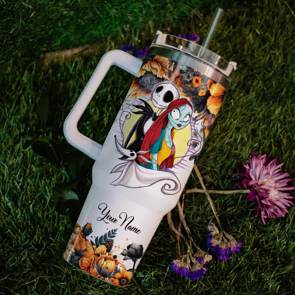 Jack and Sally The Nightmare Before Christmas Cartoon Personalized 40oz Tumbler With Handle and Straw