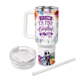 Jack and Sally The Nightmare Before Christmas Cartoon Personalized 40oz Tumbler With Handle and Straw