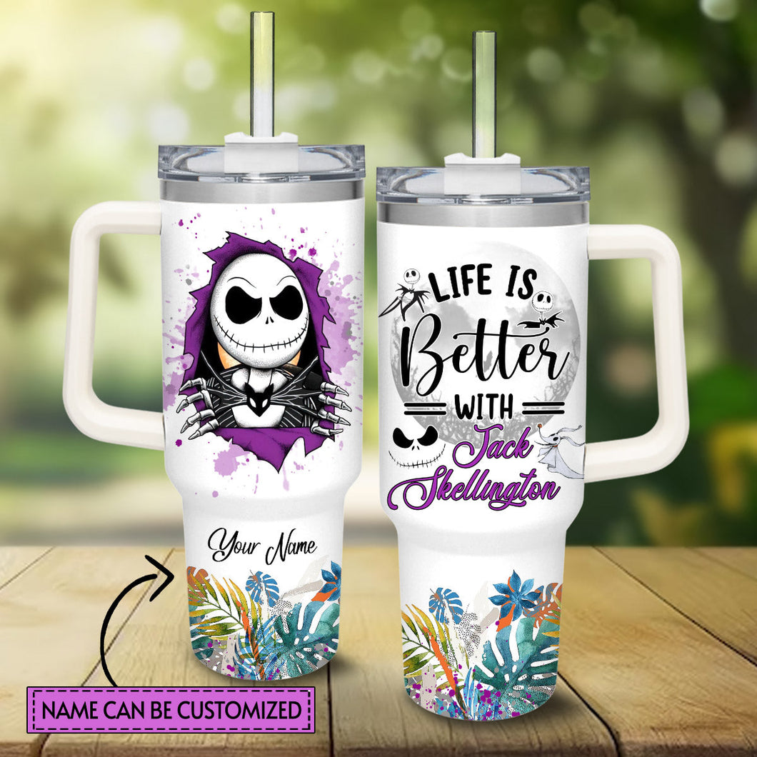 Jack and Sally The Nightmare Before Christmas Cartoon Personalized 40oz Tumbler With Handle and Straw