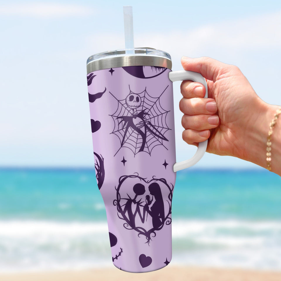 Jack And Sally The Nightmare Before Christmas Cartoon Personalized 40oz Tumbler With Handle and Straw