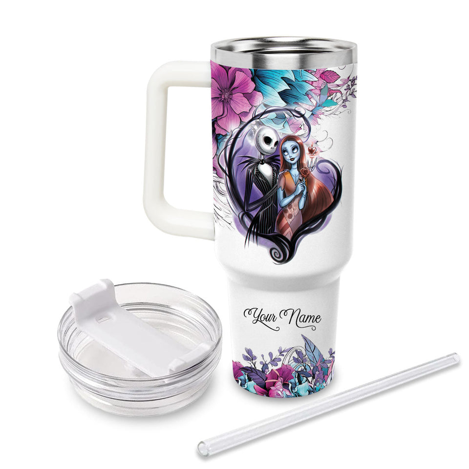 Jack and Sally The Nightmare Before Christmas Cartoon Personalized 40oz Tumbler With Handle and Straw