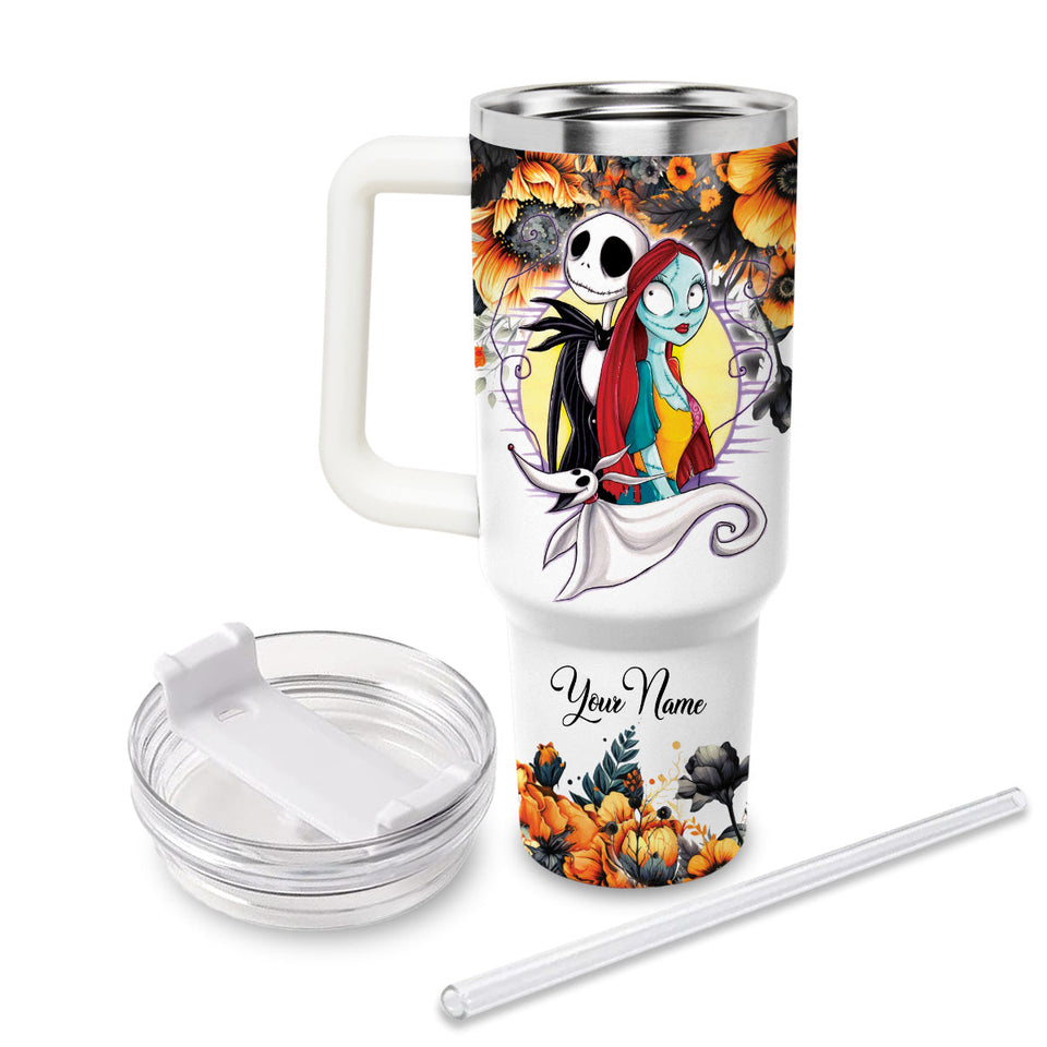 Jack and Sally The Nightmare Before Christmas Cartoon Personalized 40oz Tumbler With Handle and Straw