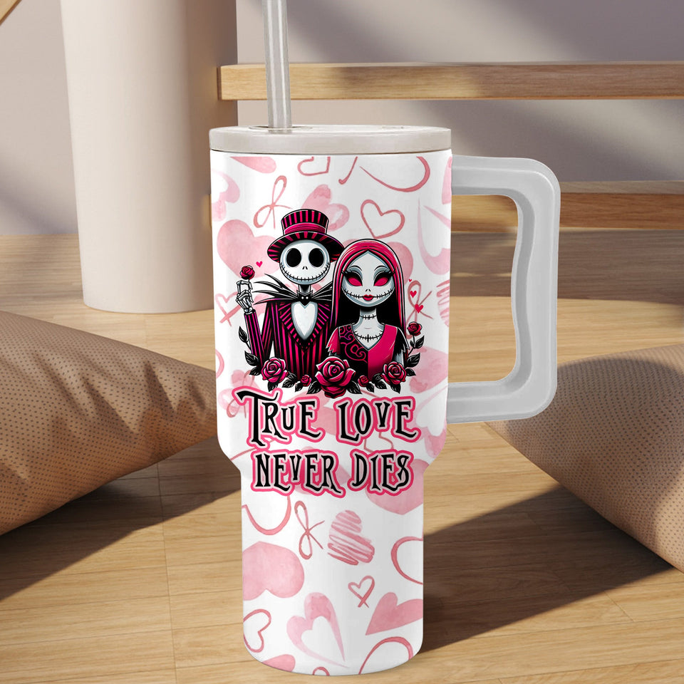 Jack and Sally The Nightmare Before Christmas Cartoon Personalized 40oz Tumbler With Handle and Straw