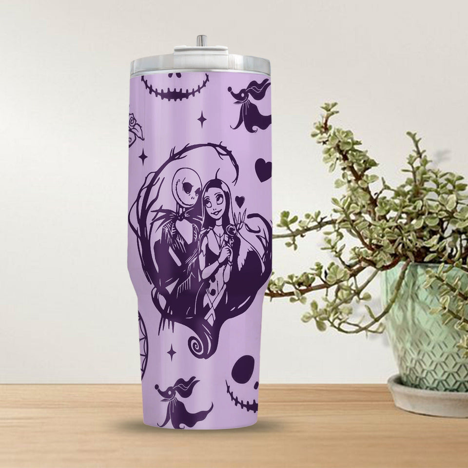 Jack And Sally The Nightmare Before Christmas Cartoon Personalized 40oz Tumbler With Handle and Straw