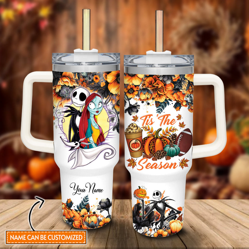 Jack and Sally The Nightmare Before Christmas Cartoon Personalized 40oz Tumbler With Handle and Straw