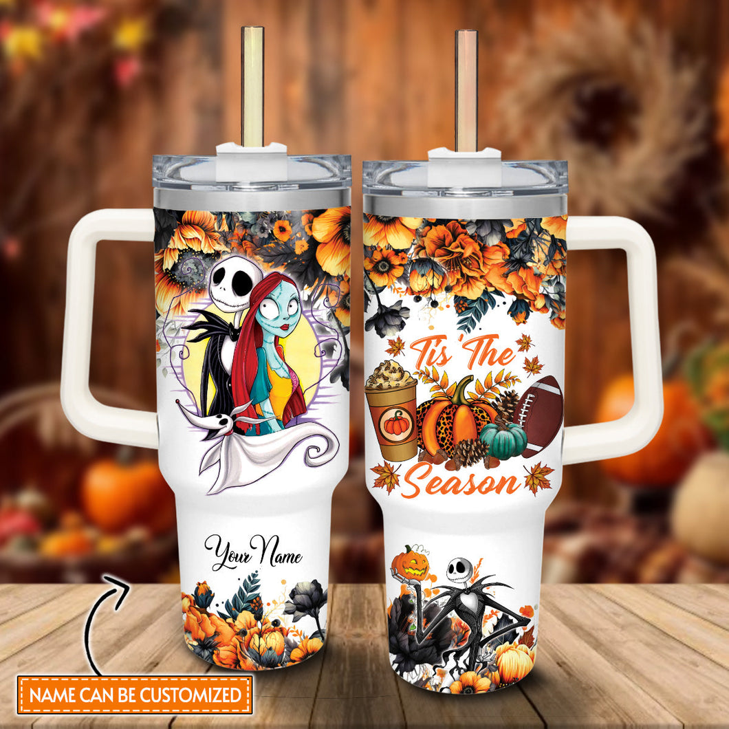 Jack and Sally The Nightmare Before Christmas Cartoon Personalized 40oz Tumbler With Handle and Straw