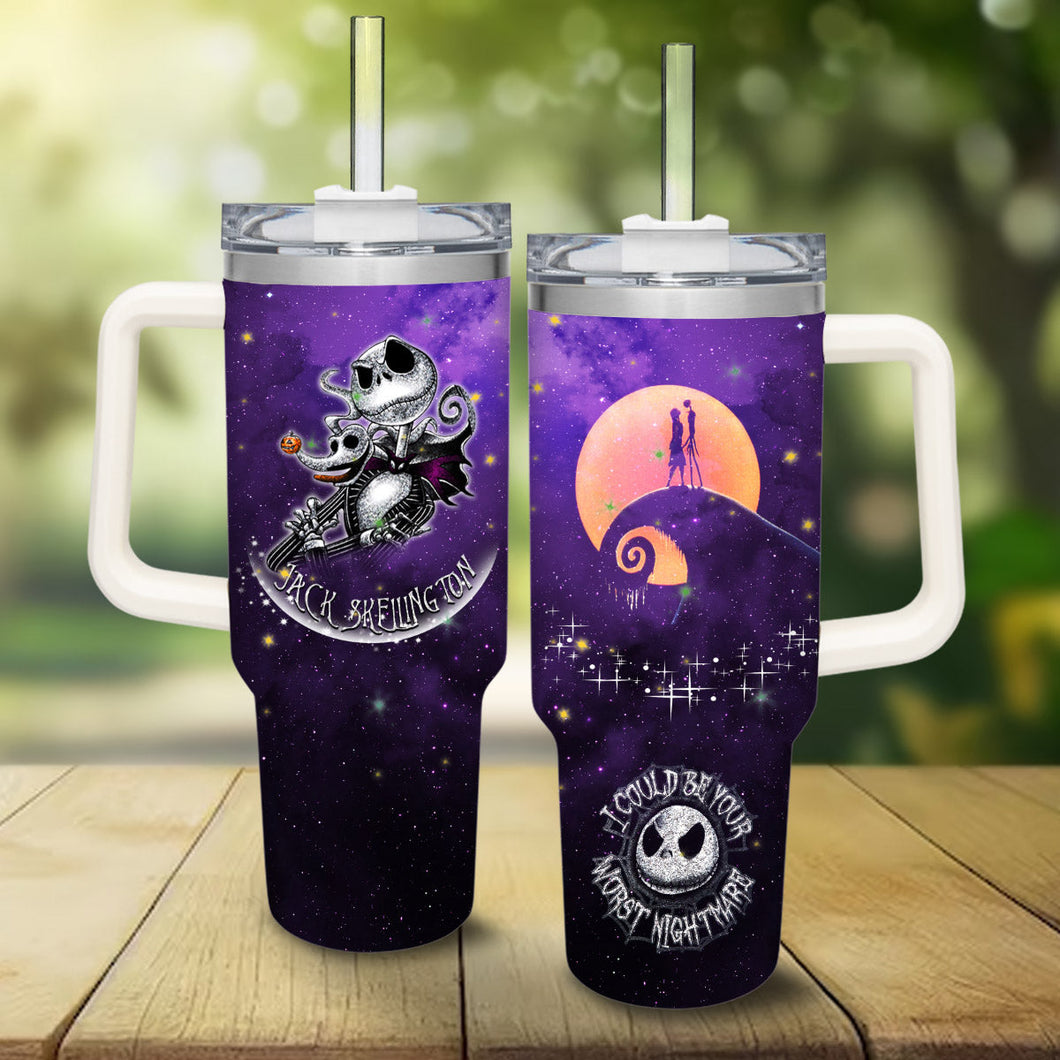 Jack and Sally The Nightmare Before Christmas Cartoon Personalized 40oz Tumbler With Handle and Straw