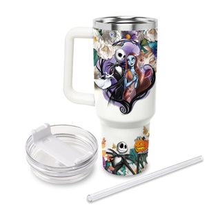 Jack and Sally The Nightmare Before Christmas Cartoon Personalized 40oz Tumbler With Handle and Straw