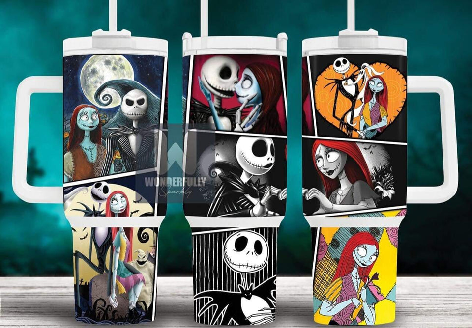 Jack And Sally The Nightmare Before Christmas Cartoon Personalized 40oz Tumbler With Handle and Straw