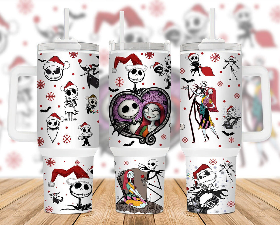 Jack And Sally The Nightmare Before Christmas Cartoon Personalized 40oz Tumbler With Handle and Straw