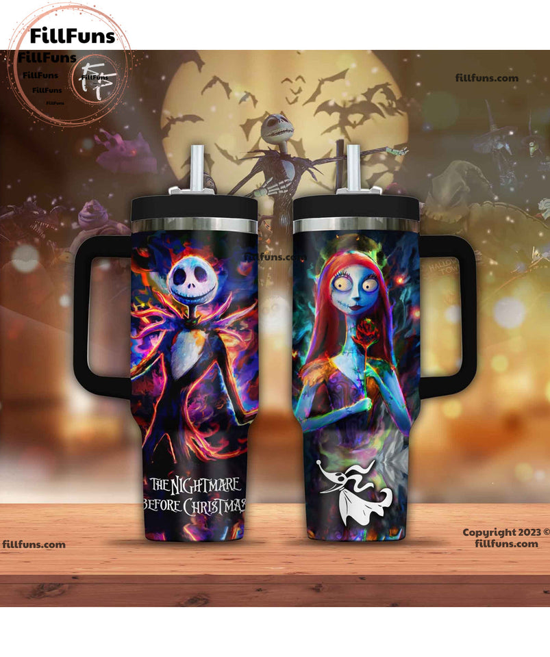 Jack and Sally The Nightmare Before Christmas Cartoon Personalized 40oz Tumbler With Handle and Straw