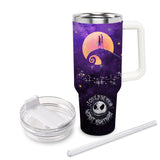 Jack and Sally The Nightmare Before Christmas Cartoon Personalized 40oz Tumbler With Handle and Straw