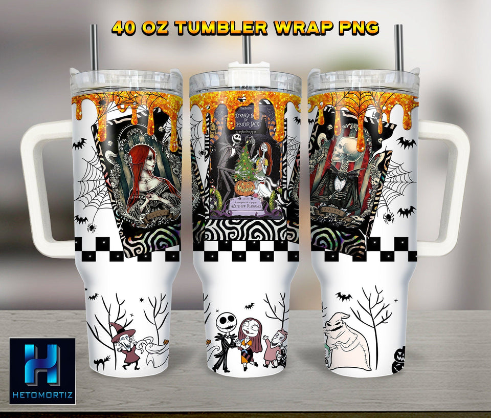 Jack And Sally The Nightmare Before Christmas Cartoon Personalized 40oz Tumbler With Handle and Straw