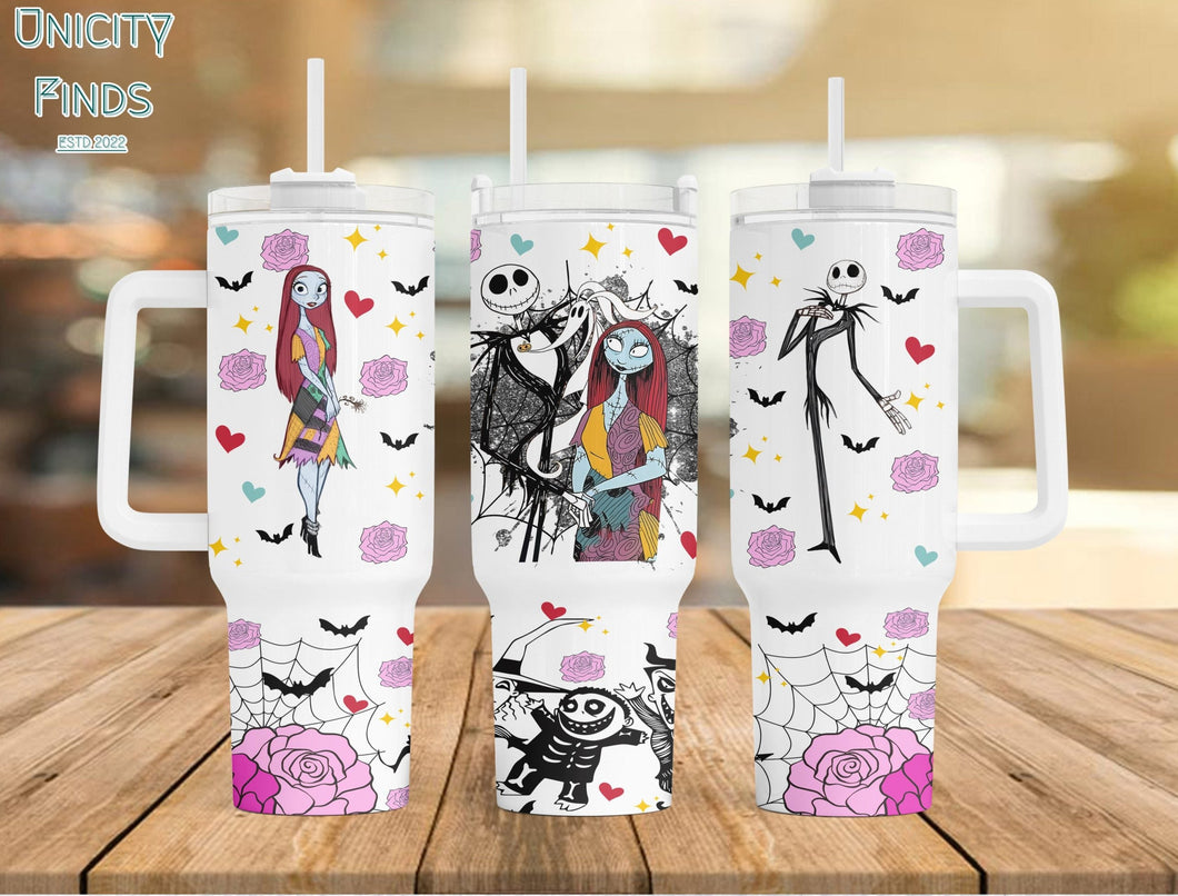 Jack And Sally The Nightmare Before Christmas Movies Personalized 40oz Tumbler With Handle and Straw