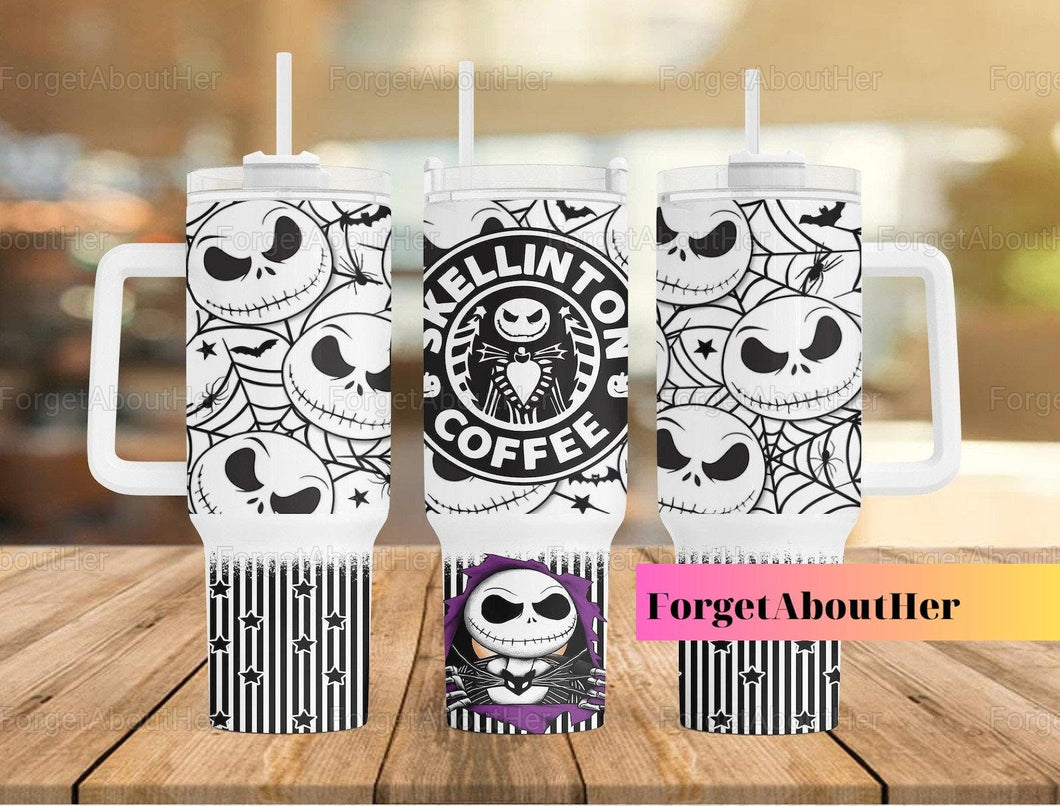 Jack Skellington Coffee The Nightmare Before Christmas Cartoon Personalized 40oz Tumbler With Handle and Straw