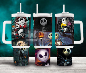 Jack Skellington The Nightmare Before Christmas Cartoon Personalized 40oz Tumbler With Handle and Straw