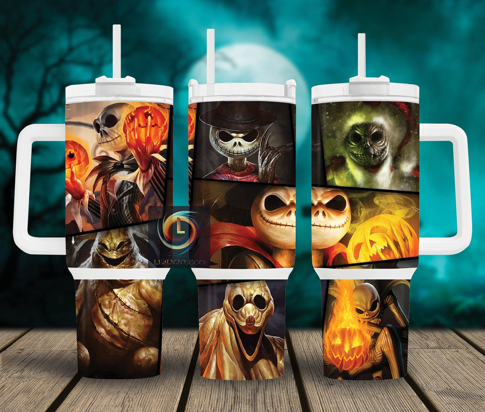 Jack Skellington The Nightmare Before Christmas Cartoon Personalized 40oz Tumbler With Handle and Straw