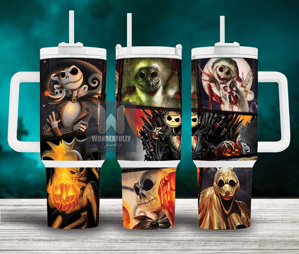 Jack Skellington The Nightmare Before Christmas Cartoon Personalized 40oz Tumbler With Handle and Straw