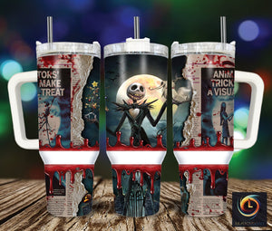 Jack Skellington The Nightmare Before Christmas Cartoon Personalized 40oz Tumbler With Handle and Straw