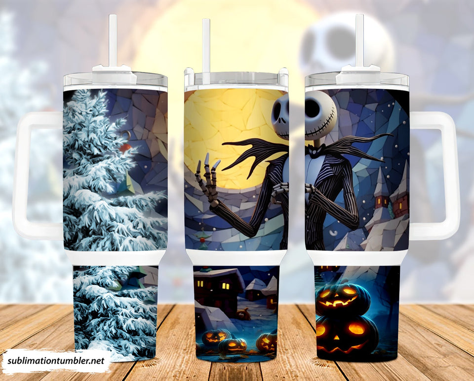 Jack Skellington The Nightmare Before Christmas Cartoon Personalized 40oz Tumbler With Handle and Straw