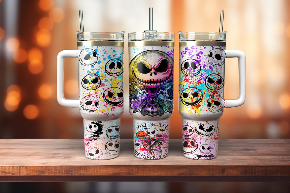 Jack Skellington The Nightmare Before Christmas Cartoon Personalized 40oz Tumbler With Handle and Straw