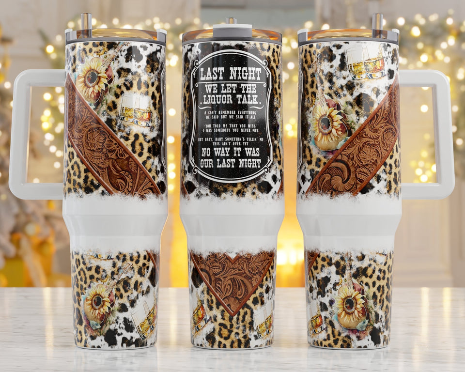 Leopard Sunflowers Personalized 40oz Tumbler With Handle and Straw