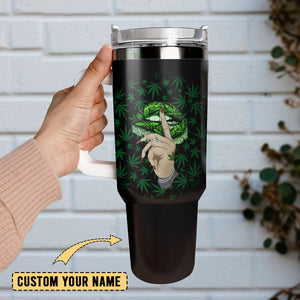 Love Sunflower Weed Pattern Artwork Personalized 40oz Tumbler With Handle and Straw