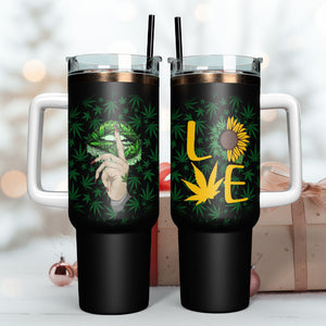 Love Sunflower Weed Pattern Artwork Personalized 40oz Tumbler With Handle and Straw