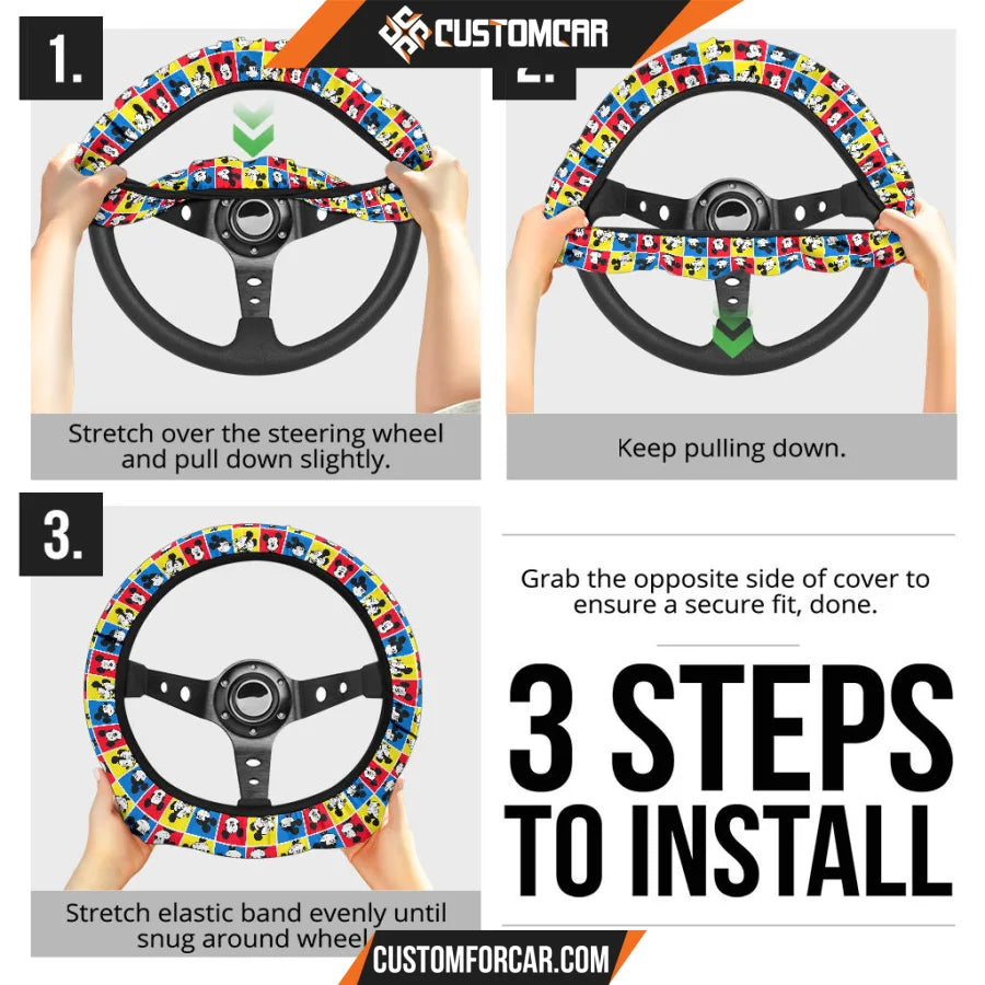 Mickey Cartoon Steering Wheel Cover | Mickey Head Emotion