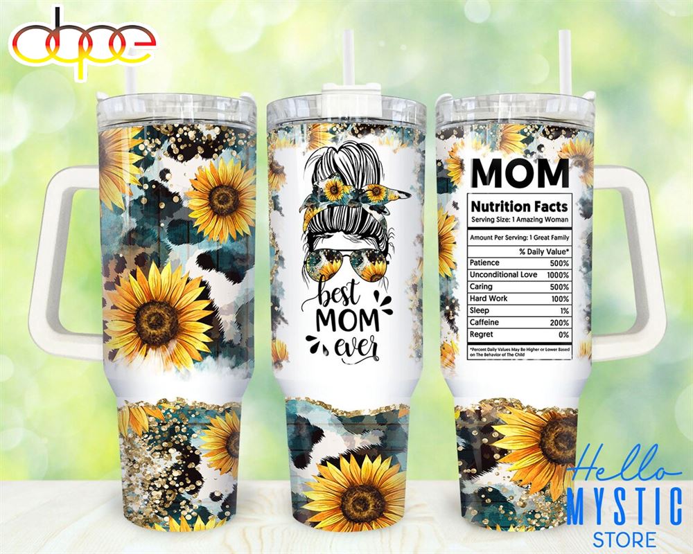 Mom Appreciations Glitter Sunflower Mother's Day Personalized 40oz Tumbler With Handle and Straw