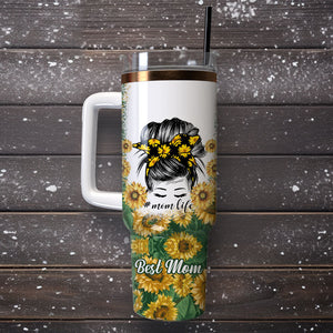 Mom Life Best Mom Ever Sunflower Artwork Personalized 40oz Tumbler With Handle and Straw