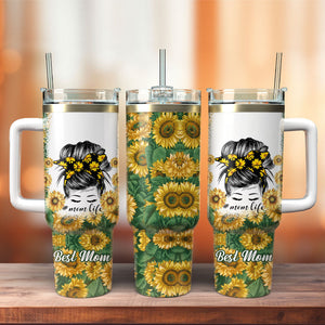 Mom Life Best Mom Ever Sunflower Artwork Personalized 40oz Tumbler With Handle and Straw