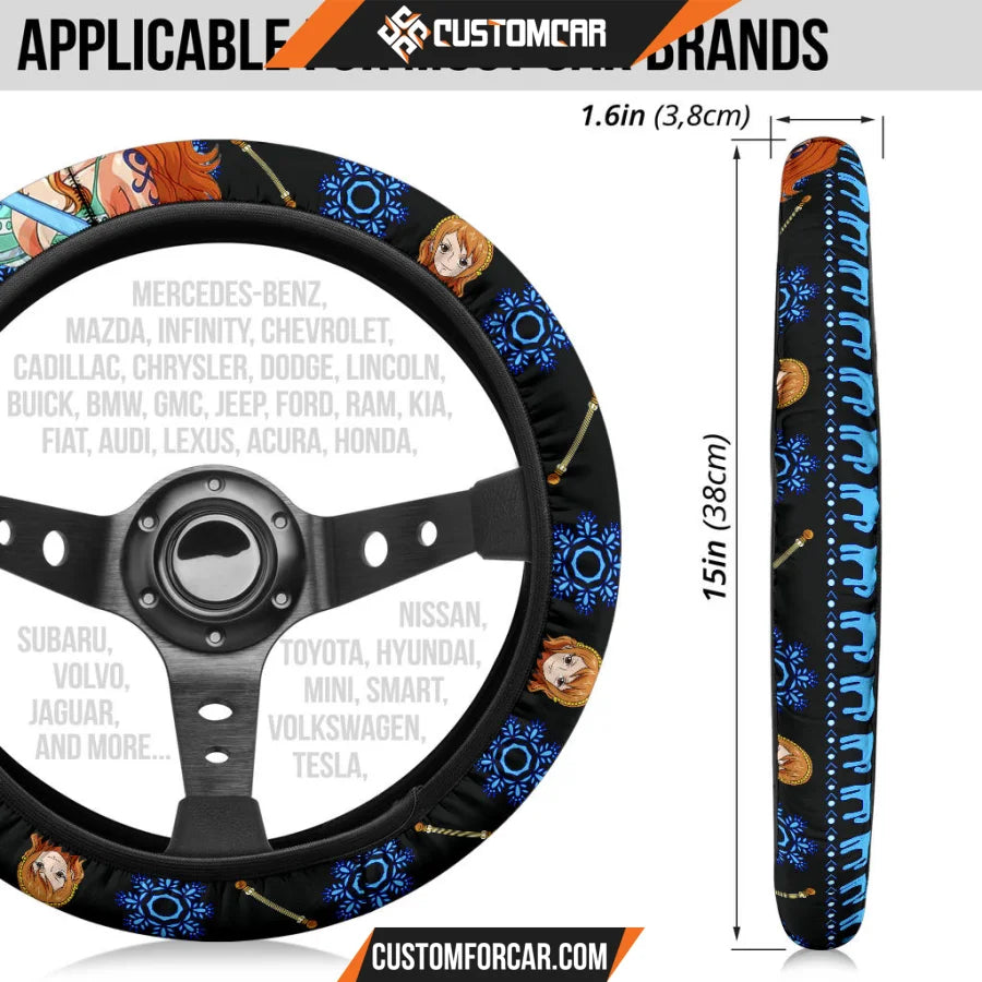 Nami One Piece Christmas Steering Wheel Cover Anime Car