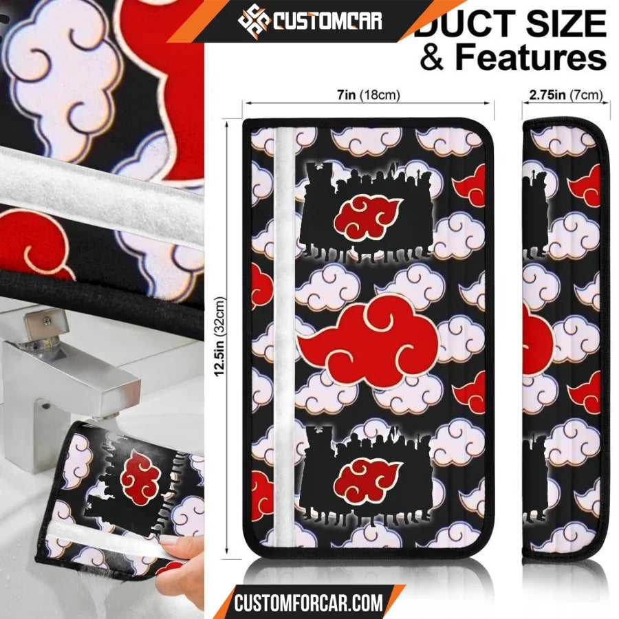 Naruto Seat Belt Covers Akatsuki Member Cloud Patterns Belt Covers D41504 DECORINCAR 6