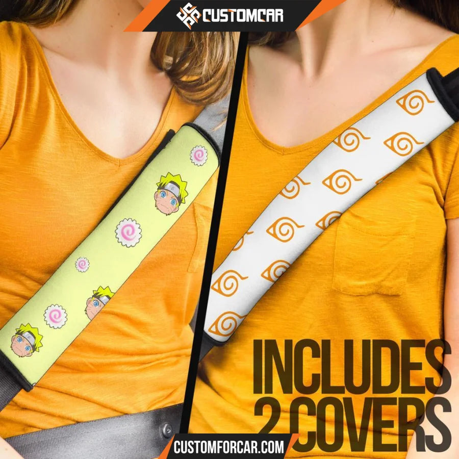 Naruto Seat Belt Covers Orange Konoha Symbol Patterns Belt Covers D31411 DECORINCAR 4