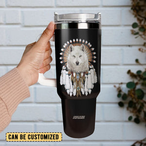 Native Wolf America Personalized 40oz Tumbler With Handle and Straw