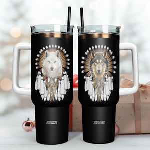 Native Wolf America Personalized 40oz Tumbler With Handle and Straw