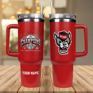 NC State Wolfpack 2024 ACC Menâ€™s Basketball Tournament Champions NCAA Personalized 40oz Tumbler With Handle and Straw