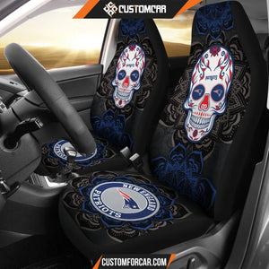 New England Patriots Car Seat Covers NFL Skull Mandala New