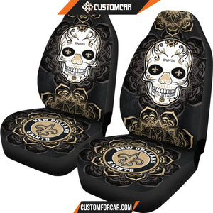 New Orleans Saints Car Seat Covers NFL Skull Mandala New