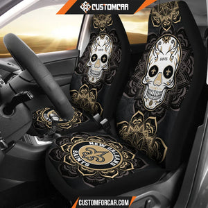 New Orleans Saints Car Seat Covers NFL Skull Mandala New
