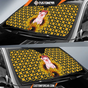 Pig With Sunflower Car Sun Shade Animal Car Accessories