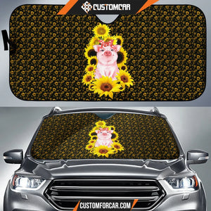 Pig With Sunflower Car Sun Shade Animal Car Accessories