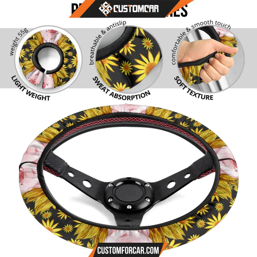 Pig With Sunflower Steering Wheel Cover Animal Car