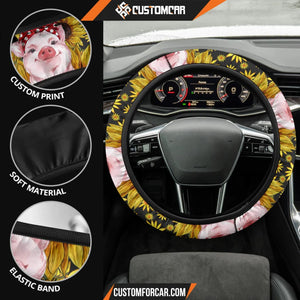 Pig With Sunflower Steering Wheel Cover Animal Car